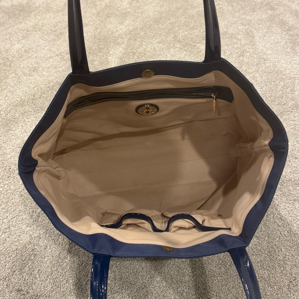 Tory Burch Blue Nylon Amalie Big T Logo Tote - Picture 9 of 9